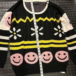 MINKPINK Black Sweater with Pink and Yellow Accents